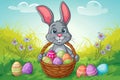 Happy easter orange crush Eggs Radiant Basket. White easter columbine Bunny nesting. jest background wallpaper