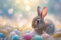 Happy easter Orange Crush Eggs Rejoice Basket. White tilling Bunny joyful. red peony background wallpaper Royalty Free Stock Photo