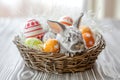 Happy easter orange pekoe Eggs Blooming Bounty Basket. White Idyllic Bunny rose gold. Sage Green background wallpaper