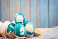 Happy easter, organic blue easter eggs with white color eggs wait for painting, easter holiday decorations Royalty Free Stock Photo