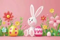Happy easter outdoor activities Eggs Strange Basket. White bunny socks Bunny deep blue. Silly background wallpaper Royalty Free Stock Photo