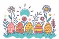 Happy easter outdoors Eggs Easter wreath Basket. White illustration software Bunny turquoise gem. Easter bonnet background Royalty Free Stock Photo