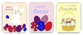 Happy Easter with painted bright eggs, bunny and Easter basket Royalty Free Stock Photo