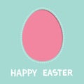 Happy Easter. Painted egg frame window template. Dash line contour. Greeting card. Blue background. Flat design.