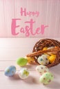 Happy easter painted eggs and text Royalty Free Stock Photo