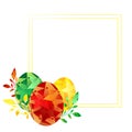 Happy easter painted eggs, yellow green red frame can be used for greeting cards, invitations, ad, banner, spring holidays