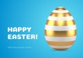 Happy Easter painted striped golden chicken egg 3d greeting card design template realistic vector illustration Royalty Free Stock Photo