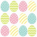 Happy Easter painting egg Painted shell set. Light Color Seamless Line striped, heart, star shape pattern Wrapping paper, textile