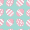 Happy Easter painting egg shell set. Pink color with dot, stripe, zigzag pattern. Seamless Pattern Wrapping paper, textile templat