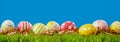 Happy Easter panorama banner with eggs in a meadow Royalty Free Stock Photo