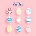 Happy Easter paper art. Set of colorful Easter eggs different texture in paper cut style