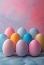 Easter pastel colored eggs and flowers. ai generated