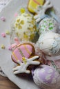 happy easter pastel eastereggs bunny cookies table Royalty Free Stock Photo