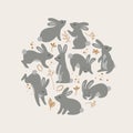 Happy Easter Pattern with Rabbits. Trendy Easter Illustration of Bunnies in Pastel Colors. Modern Minimal Style. For Royalty Free Stock Photo