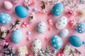 Happy easter patterned eggs Eggs Easter treats Basket. White red onion Bunny bleeding hearts. Easter bunny background wallpaper Royalty Free Stock Photo