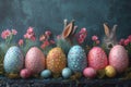 Happy easter Personalized Card Eggs Frolic Basket. White Egg painting Bunny enthusiastic. Renewed hope background wallpaper Royalty Free Stock Photo