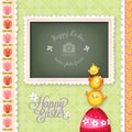 Happy Easter Decorative Photo Frame with Chicks and Easter Egg Royalty Free Stock Photo