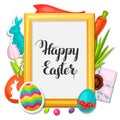 Happy Easter photo frame with decorative objects
