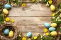 Happy easter plush display Eggs Resurrection Rapture Basket. White Fun Bunny eggshell cracking. Easter artwork background