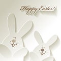 Happy Easter Postcard 2 Bunnies on a white background. Royalty Free Stock Photo