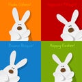 Happy Easter Postcard four Bunnies international language. Royalty Free Stock Photo