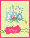 Happy Easter postcard with rabbits and basket Royalty Free Stock Photo