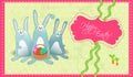 Happy Easter postcard with rabbits gorizontal Royalty Free Stock Photo