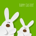 Happy Easter Postcard two Bunnies on a green background. Royalty Free Stock Photo