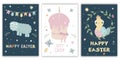Happy Easter postcards. A set of vector Easter illustrations. Easter cake, lamb, chicken. Perfect for a poster, cover Royalty Free Stock Photo