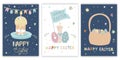 Happy Easter postcards. A set of vector Easter illustrations. Easter eggs, cakes and candles. Perfect for a poster Royalty Free Stock Photo