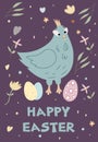 Happy Easter postcards. Vector Easter illustrations. Easter eggs, chiken. Perfect for a poster, cover, or postcard. Royalty Free Stock Photo