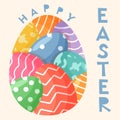Happy Easter poster with bright Easter egg and playful text. Modern design