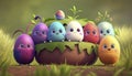 Happy easter poster. Cute easter egg cartonn in a decorated easter. ai generative.
