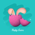 Happy Easter Poster Design with Bunny Inside Broken Egg Shell on Turquoise Royalty Free Stock Photo