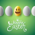 Happy Easter poster, easter eggs with emoji face