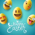 Happy Easter poster, easter eggs with emoji faces