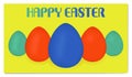 Happy Easter poster, postcard. Bright colorful eggs. Celebration, religion, traditions. Graphic elements for website