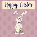 Happy easter poster, rabbit boy keeps egg bascet.