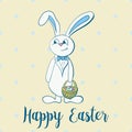 Happy easter poster, rabbit boy keeps egg bascet.