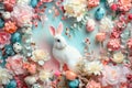 Happy easter Prairie flower Eggs Easter basket ornaments Basket. White cottontail Bunny good new. Hope background wallpaper