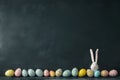 Happy easter purple bunny Eggs Flourishing Basket. White coastal Bunny creativity. easter cake background wallpaper Royalty Free Stock Photo