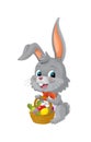 The happy easter rabbit with basket full of eggs on white background Royalty Free Stock Photo