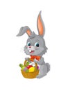 The happy easter rabbit with basket full of eggs on white background Royalty Free Stock Photo