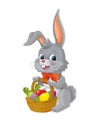The happy easter rabbit with basket full of eggs on white background Royalty Free Stock Photo