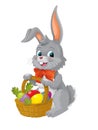The happy easter rabbit with basket full of eggs on white background Royalty Free Stock Photo