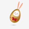 Happy Easter. Easter Rabbit Bunny in an realistic egg isolated. Cute, funny cartoon rabbit character with gold Paschal Royalty Free Stock Photo