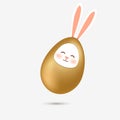 Happy Easter. Easter Rabbit Bunny in an realistic egg isolated. Cute, funny cartoon rabbit character with gold Paschal Royalty Free Stock Photo