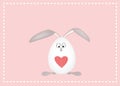 Happy easter. Rabbit with ears. Egg with a heart. Greeting card