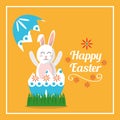 Happy easter rabbit inside broken egg card Royalty Free Stock Photo