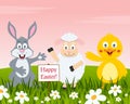 Happy Easter with Rabbit, Lamb and Chick Royalty Free Stock Photo